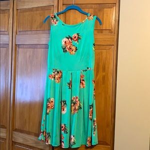 Aqua/turquoise sleeveless dress with pink flowers